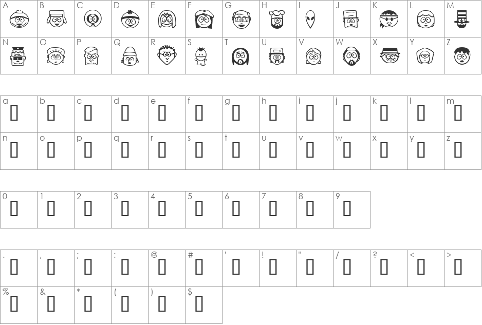 SOUTH BATS font character map preview