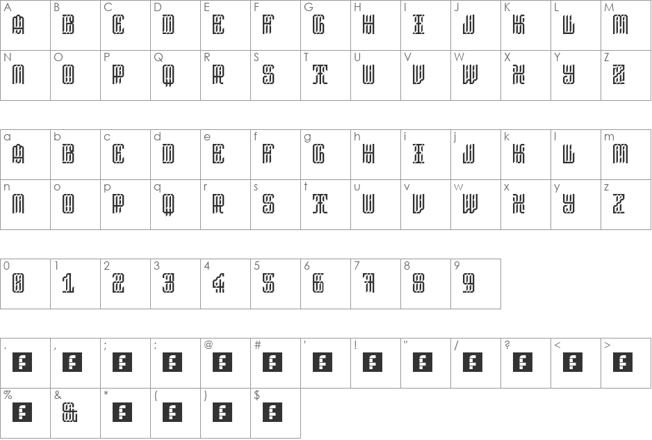 South Central Swiss font character map preview