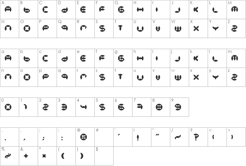 BD Beans font character map preview