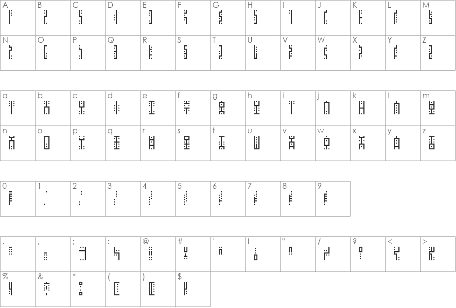 South Venusian font character map preview