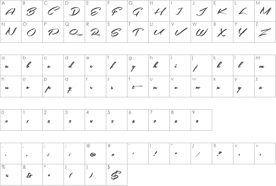 Southern Aire Personal Use Only font character map preview