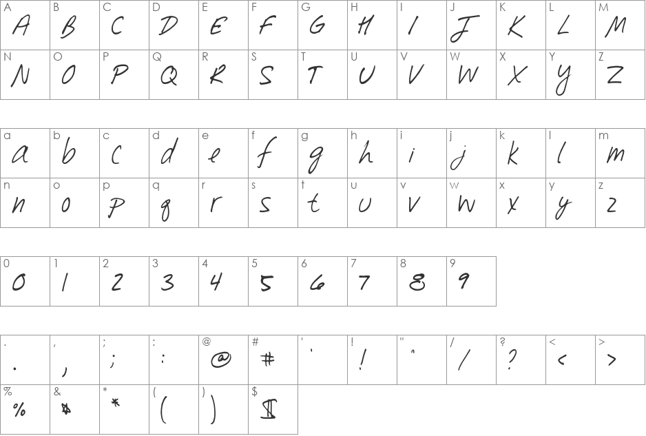 Southpaw font character map preview