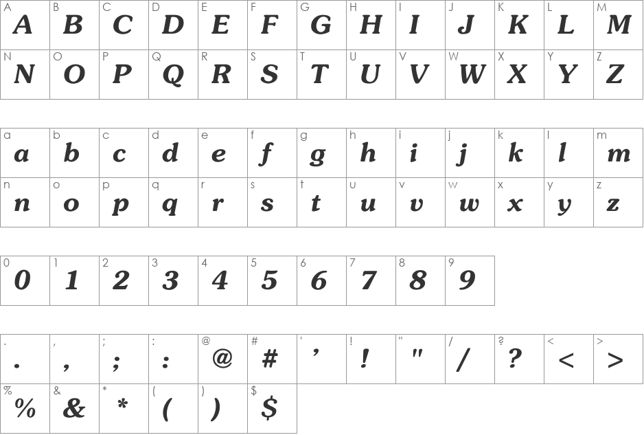 Souvenir-Light-BoldItalic font character map preview