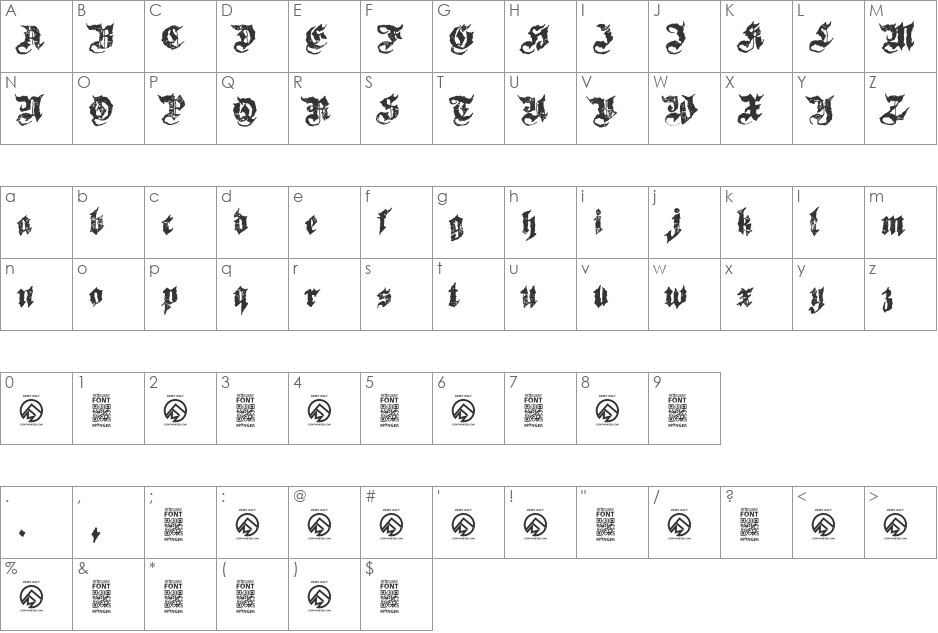 Sovereign font character map preview