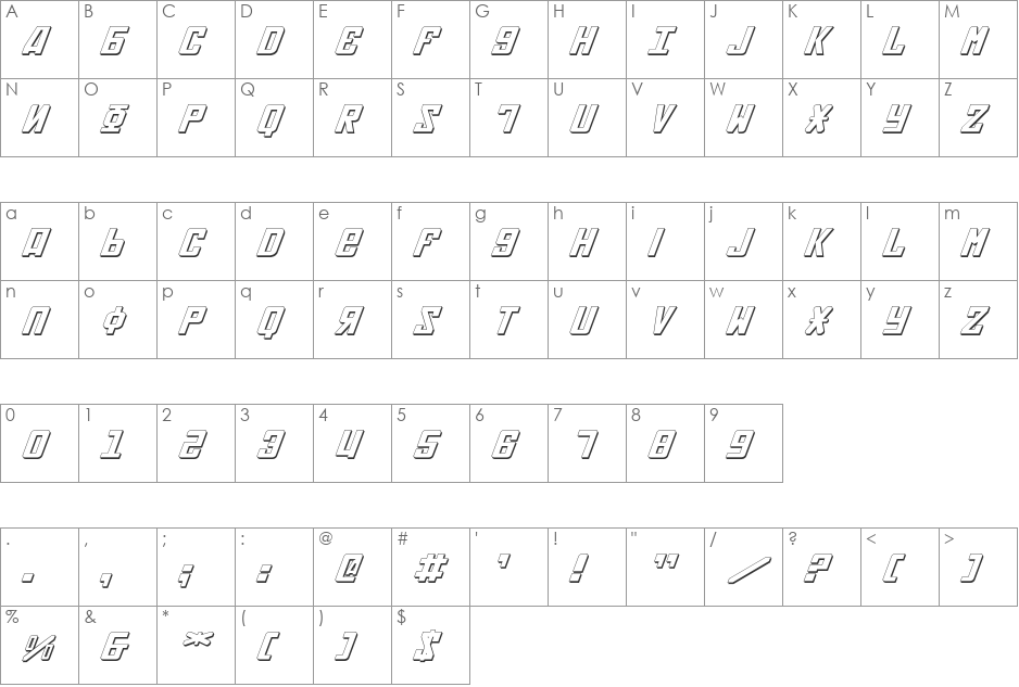 Soviet ExpItal 3D font character map preview