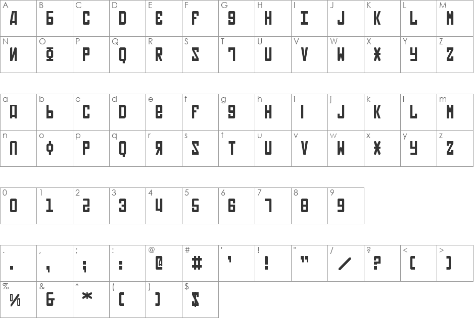 Soviet Punk font character map preview