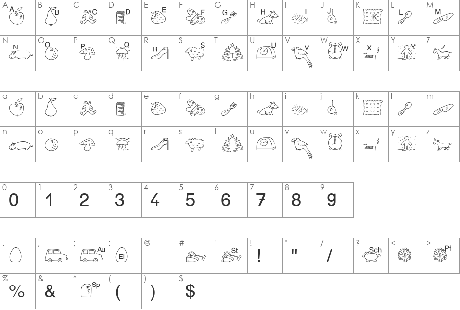 SP Anlaut4 font character map preview