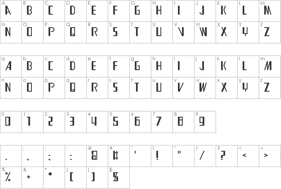 BD Equipment font character map preview