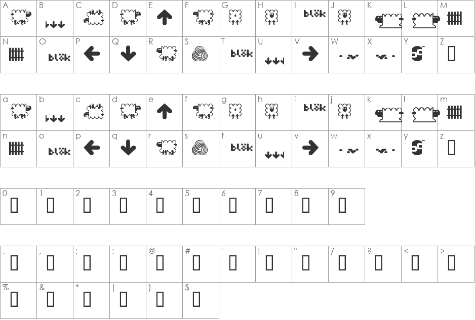 BD Flossy font character map preview