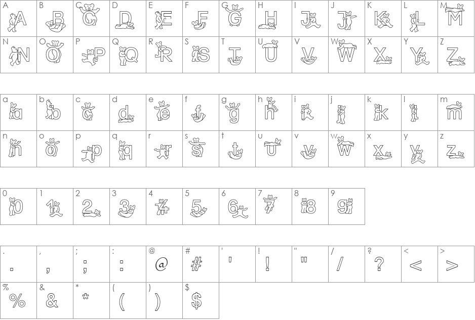 SP DR BY 2 DB font character map preview