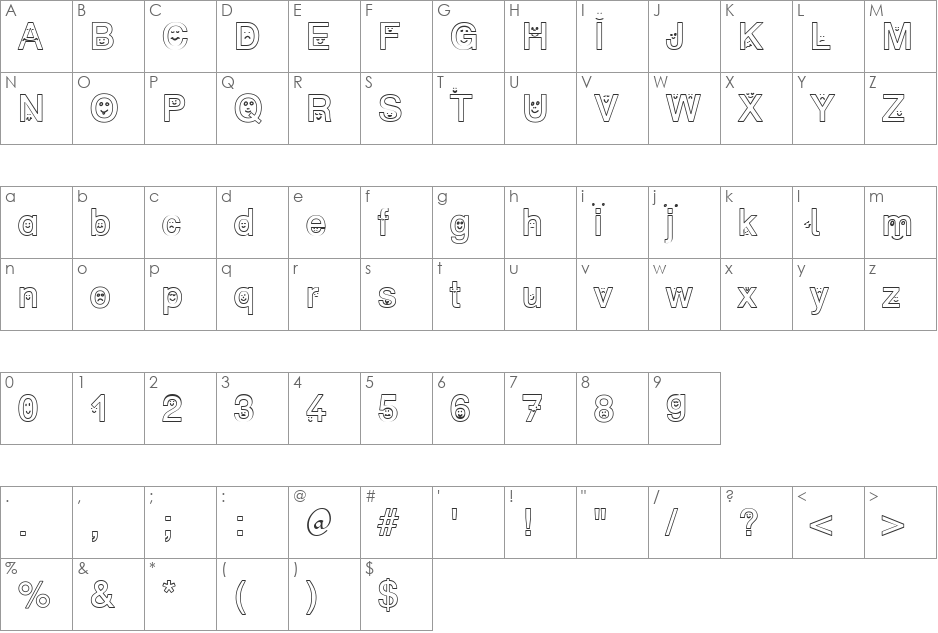 SP Face DB font character map preview