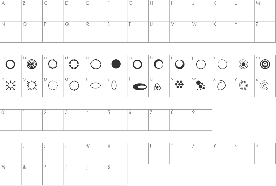 SP Three Ring Circus font character map preview