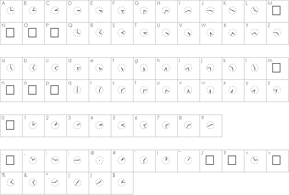 SP Uhr6 DB font character map preview