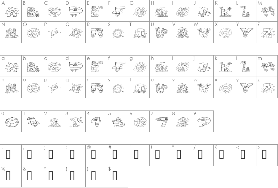 Space Attack font character map preview