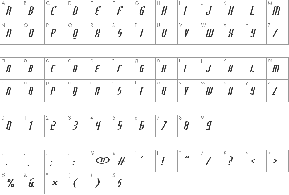 Space Cowboy font character map preview