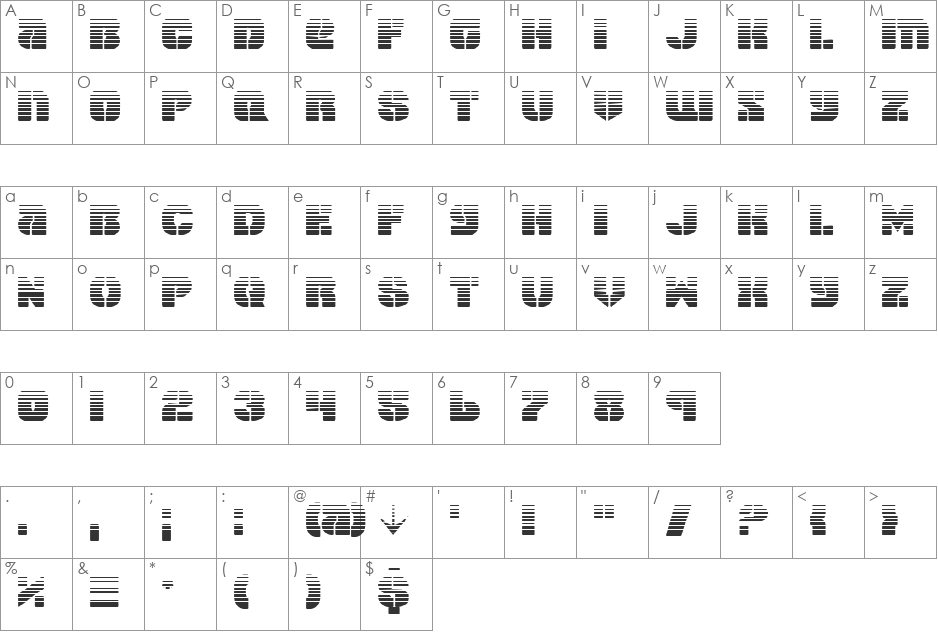 Space Cruiser Gradient font character map preview