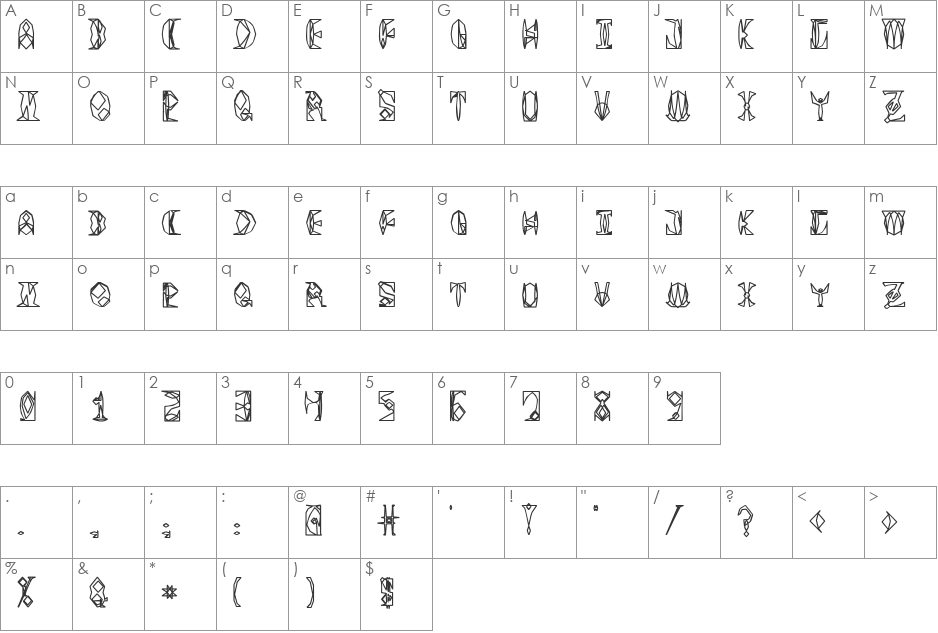 Space Gimboid Block Hollow font character map preview