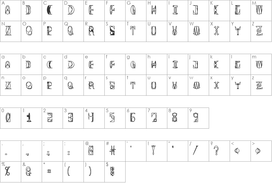 Space Gimboid Hollow font character map preview