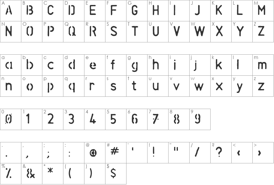 Space Junk font character map preview