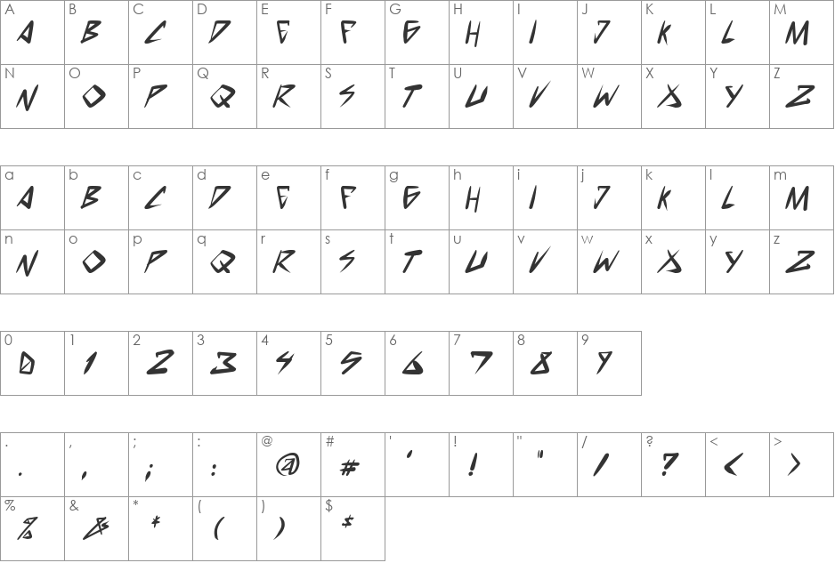 space punk font character map preview