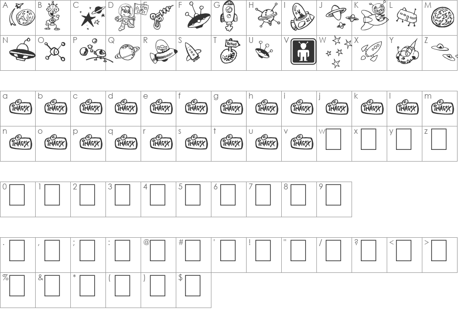 Space Shop font character map preview