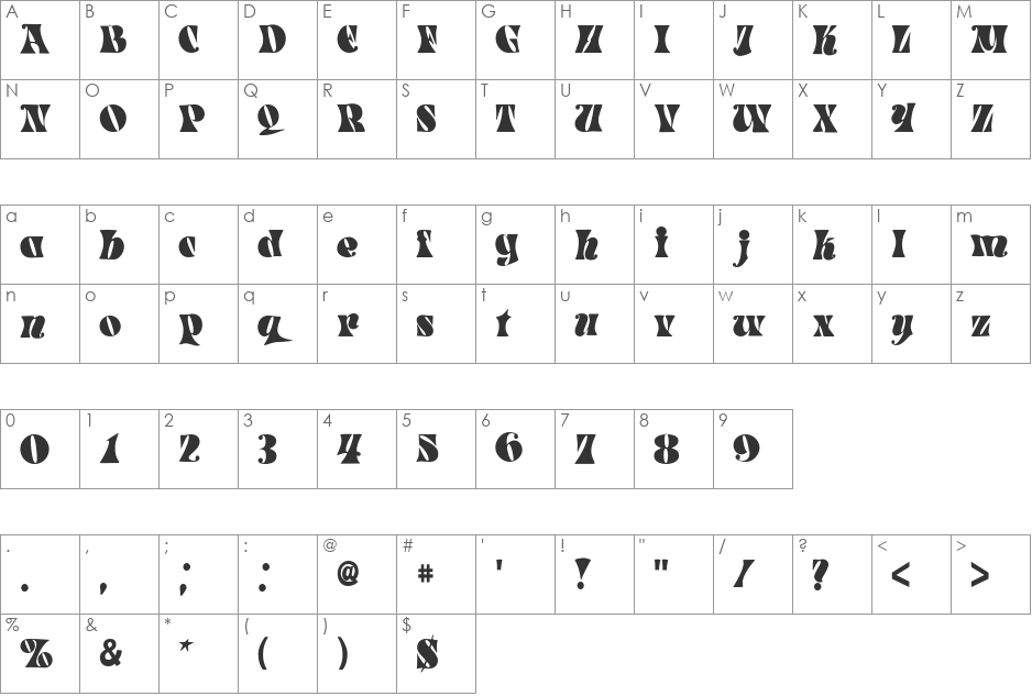 Spacearella font character map preview