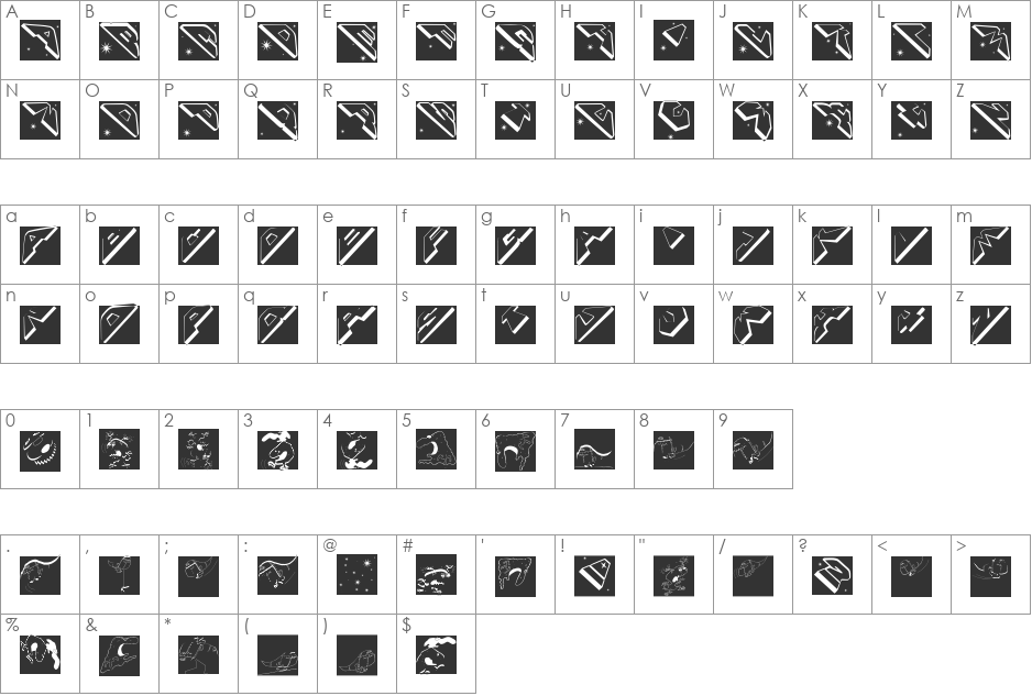 SpaceAttackTwo font character map preview