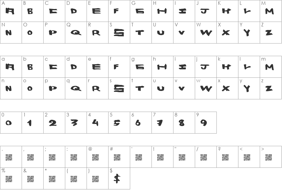 SpaceBang font character map preview