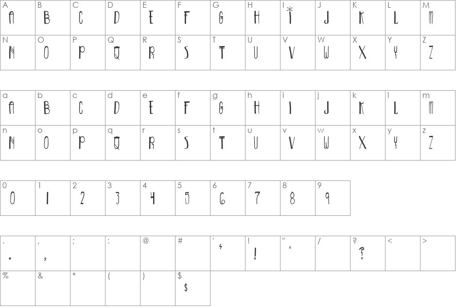 Spacecraft font character map preview