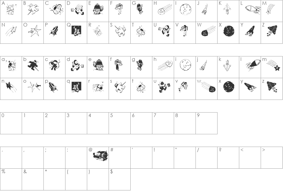 SpaceDreams font character map preview