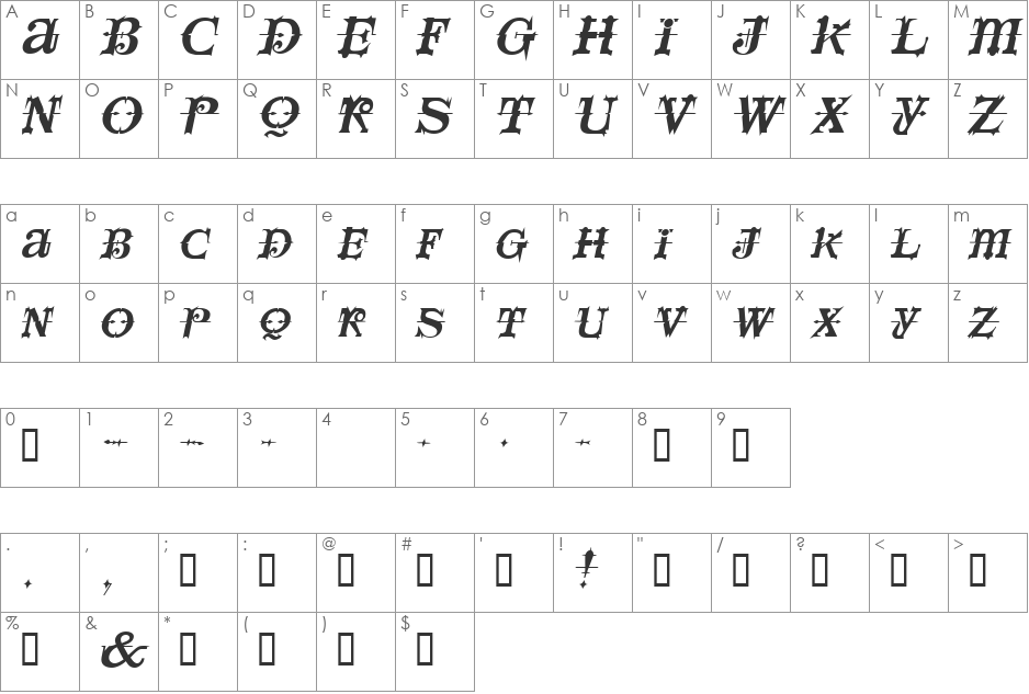 SpaceIvey font character map preview