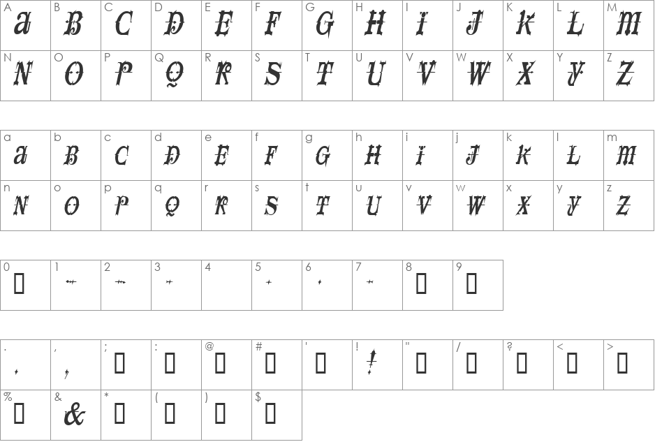 SpaceIveyCondensed font character map preview