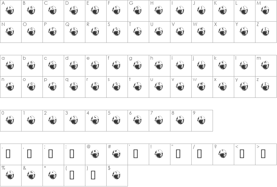 SpaceJunk font character map preview