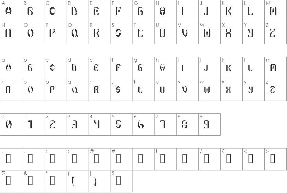SpaceLove font character map preview