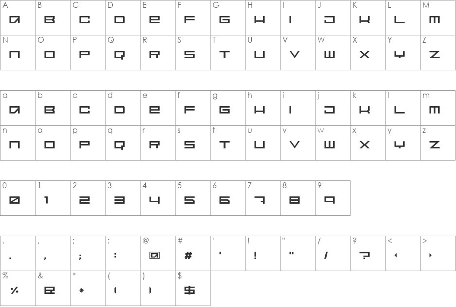 SpaceMonkey font character map preview