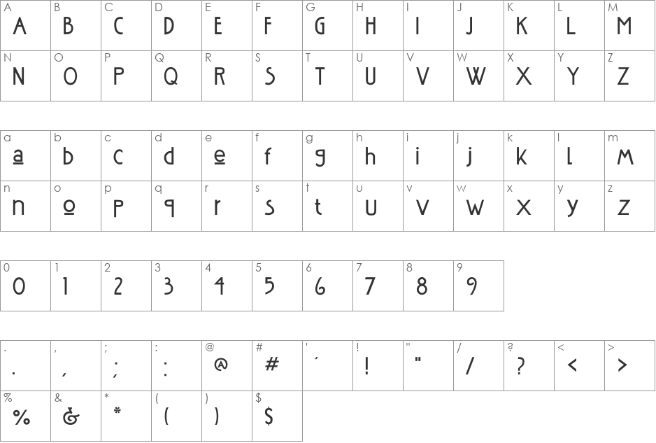 BD Northern font character map preview