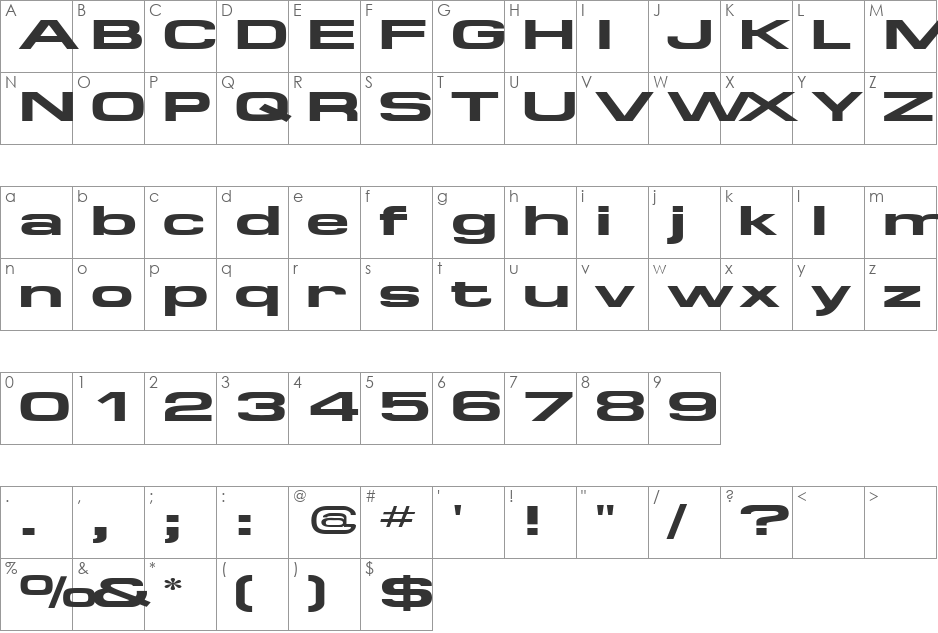 SpaceOutBoldExtended font character map preview
