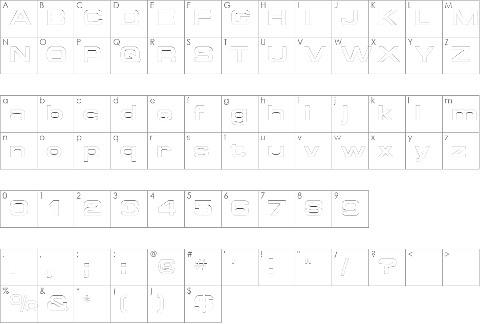 SpaceOutBoldOutline font character map preview
