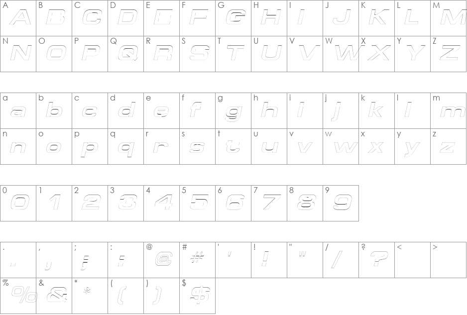 SpaceOutBoldOutline font character map preview