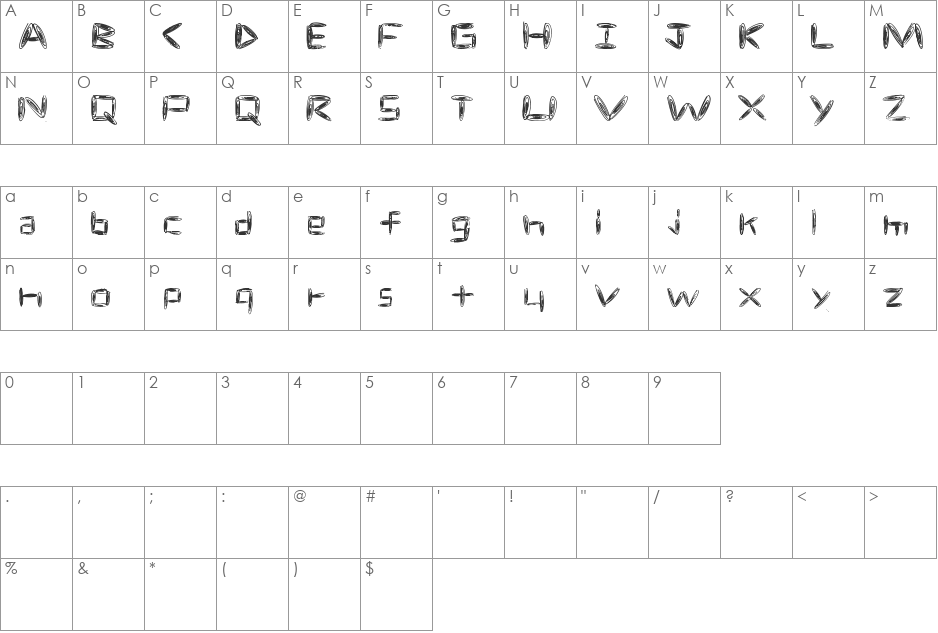 spacetime font character map preview