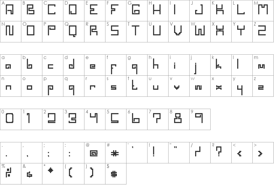 SPACEWORM font character map preview