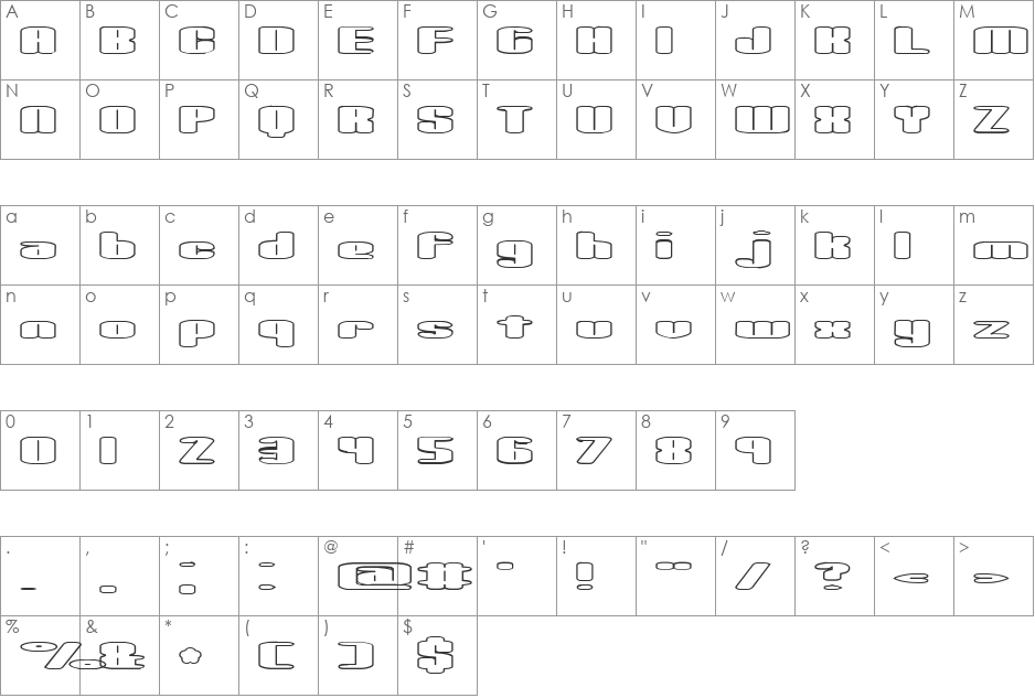 Spacious BRK font character map preview