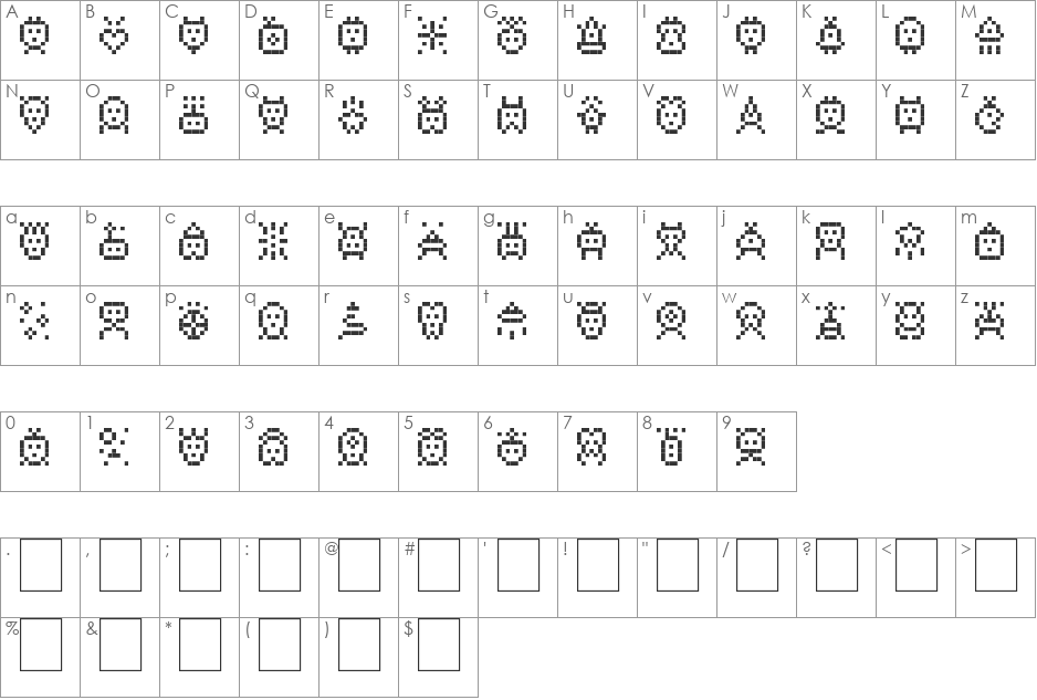 Spacy Stuff font character map preview
