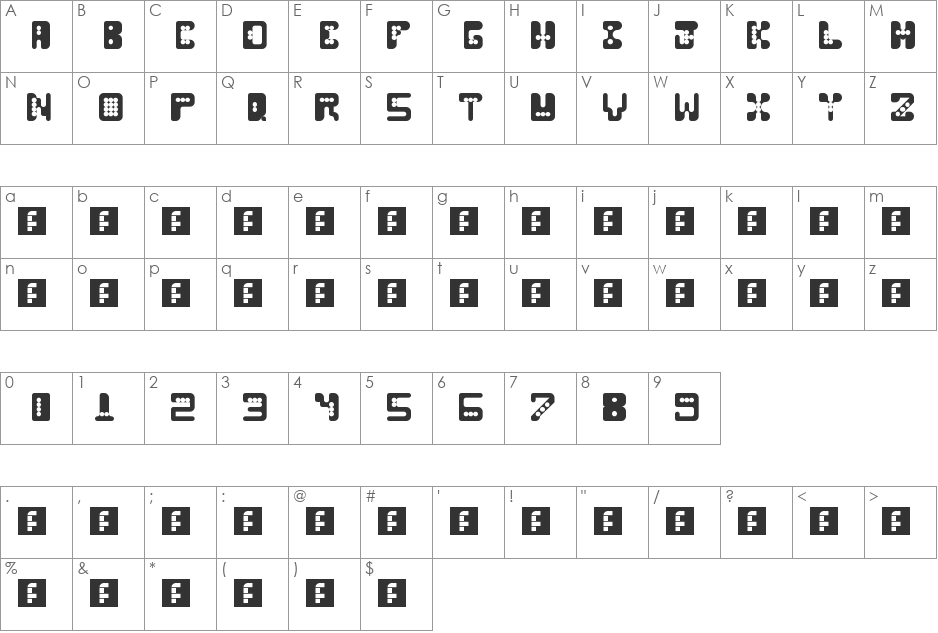 Spacy with circles font character map preview