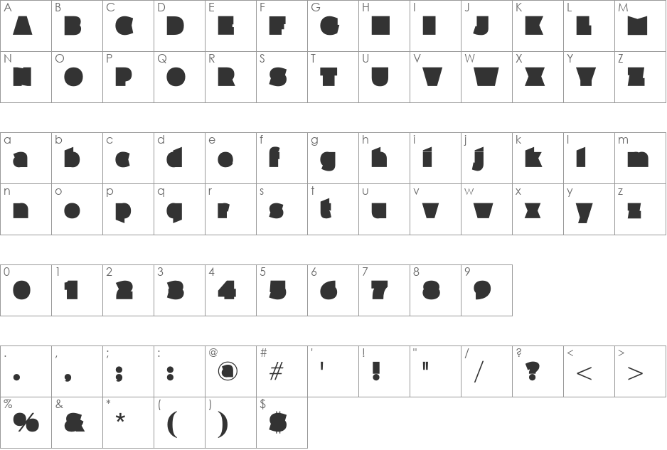 Spade font character map preview