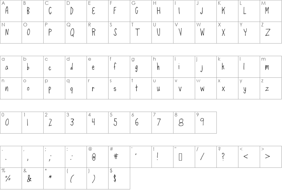 spaghettistrap font character map preview