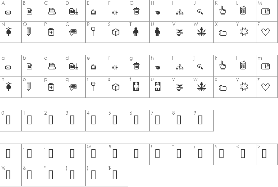 spaider simbol font character map preview