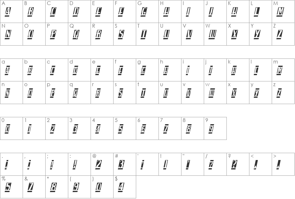spanky's b blanco italico font character map preview