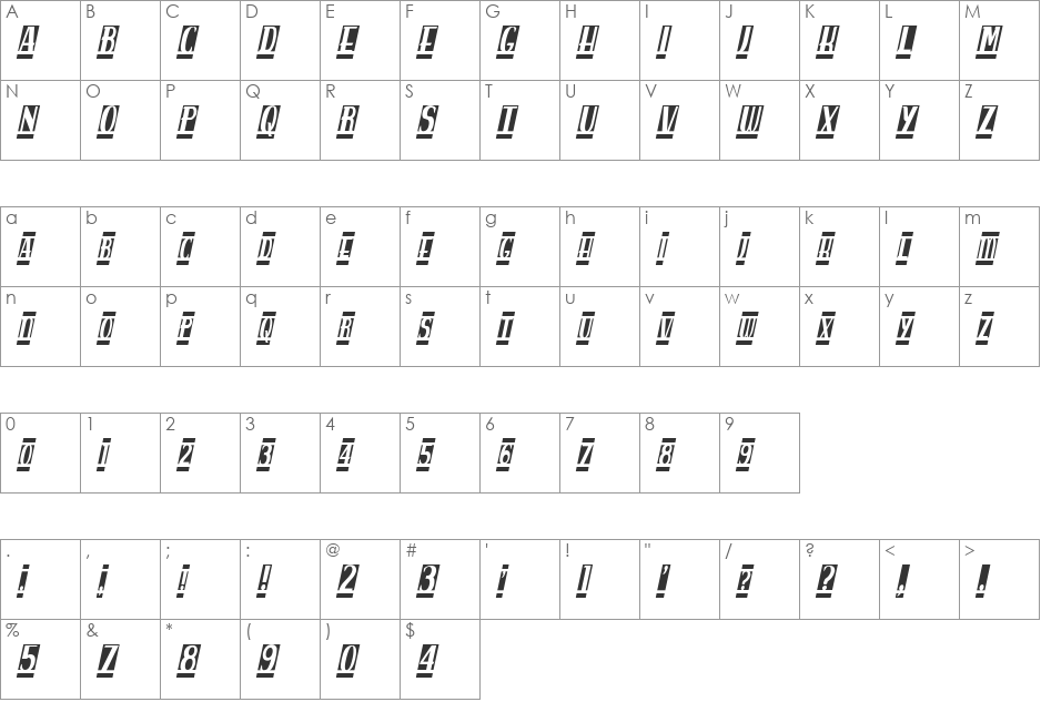 spankys bungalow blanco italico font character map preview
