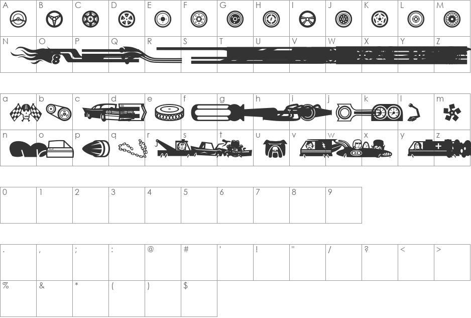 Spare font character map preview